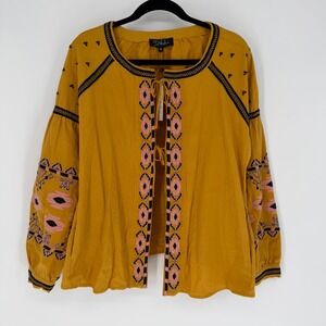 RD & KOKO EMBROIDERED BOHO JACKET 1X NWT LIGHTWEIGHT BOHO VIBRANT GOLD PEASANT